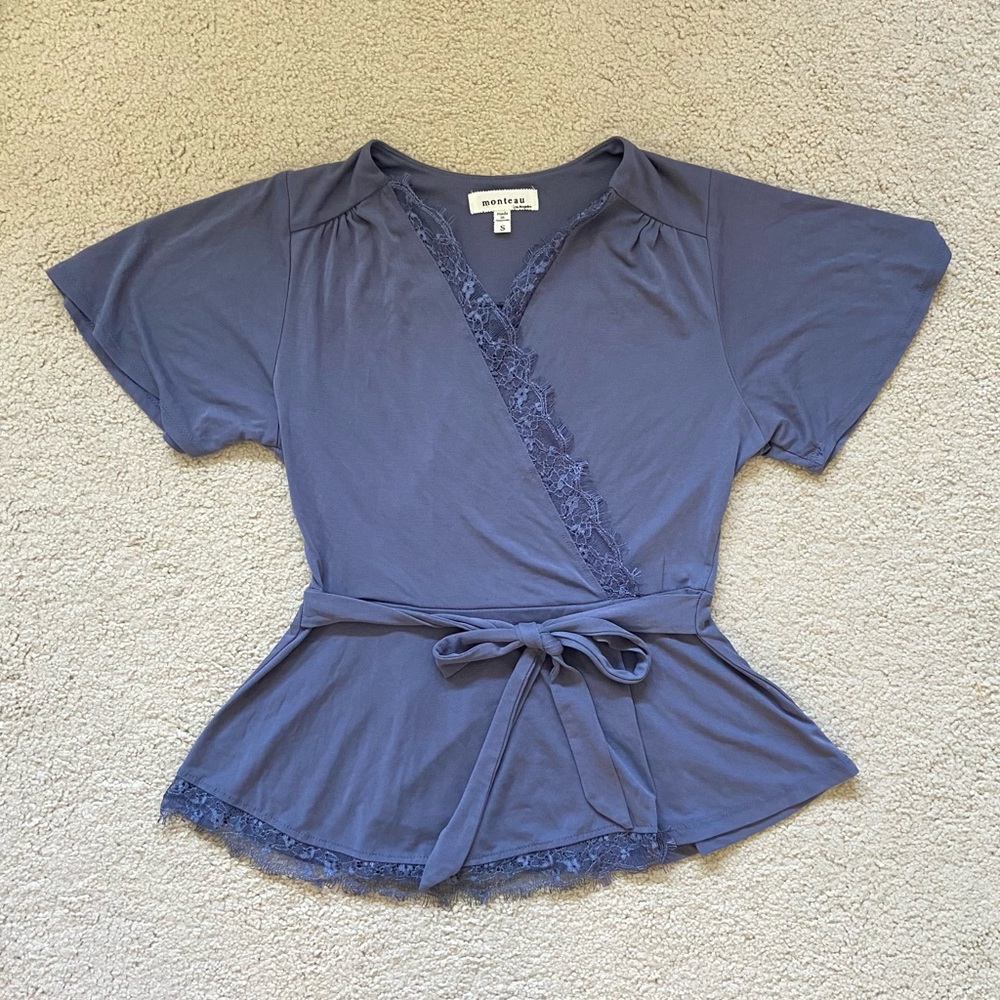 Lace Trim Wrap Around Blouse